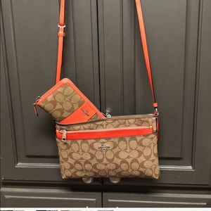 Coach Signature Crossbody with Orange Trim